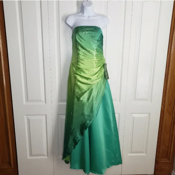Vintage Y2k Jump Apparel Strapless Ombre Green Dress Strapless